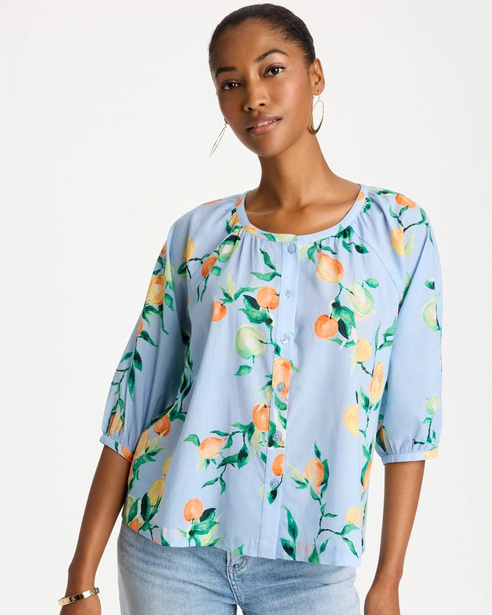 Chico's Online Bondi Blue Cotton Voile Printed Blouse