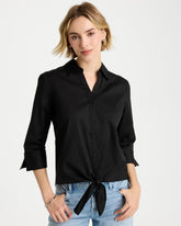 Chico's Sale Black Poplin Cotton Tie-Front Top