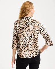Chico's On Sale Black Poplin Cotton Animal Print Tie-Front Top