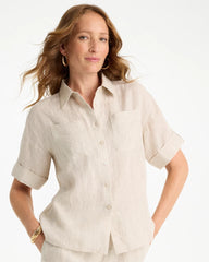 Chico's For Sale Oatmeal Linen Camp Collared Shirt