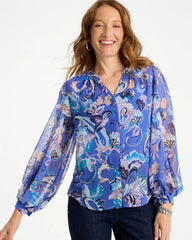 Chico's Online Amparo Blue Georgette Paisley Blouse