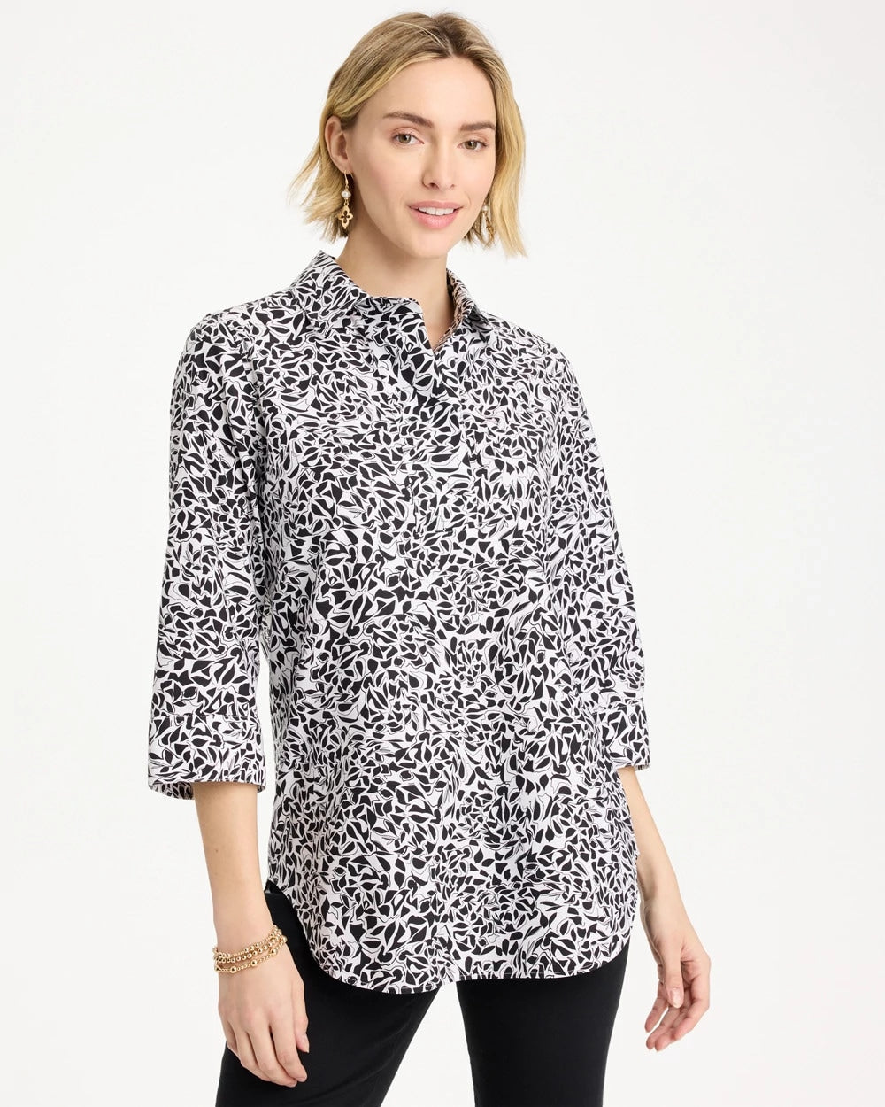 Chico's Sale Black No Iron™ Stretch Printed Popover