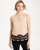 Chico's On Sale Tan Bisque Applique Embellished Sleeveless Top