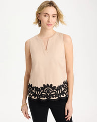 Chico's On Sale Tan Bisque Applique Embellished Sleeveless Top