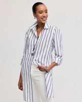 Chico's On Sale Alabaster Linen Metallic Striped Duster Shirt