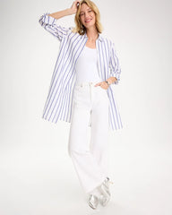 Chico's On Sale Alabaster Linen Metallic Striped Duster Shirt