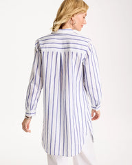 Chico's On Sale Alabaster Linen Metallic Striped Duster Shirt