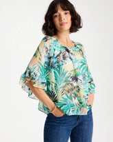 Chico's For Sale Topanga Green Printed Georgette Swing Blouse