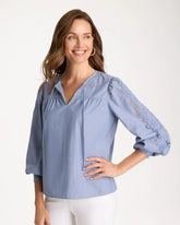 Chico's Online Washed Indigo Chambray Lace Tie-Front Blouse