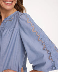 Chico's Online Washed Indigo Chambray Lace Tie-Front Blouse