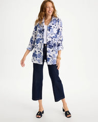 Chico's On Sale Amparo Blue No Iron™ Linen Bloom Shirt