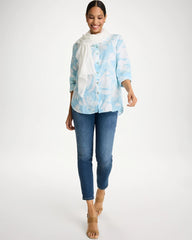 Chico's For Sale Blue Haven Tie-Dye No Iron Linen Shirt