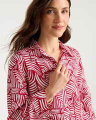 Chico's Online Cherry Lush No Iron™ Linen Geo Print Shirt