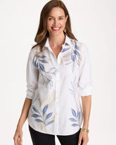 Chico's Sale Optic White Placed Print No Iron Stretch Shirt