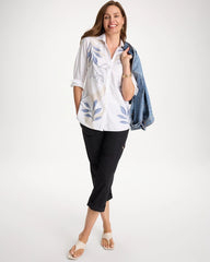 Chico's Sale Optic White Placed Print No Iron Stretch Shirt