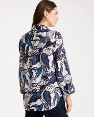 Chico's Outlet Passport Blue Printed No Iron Linen Shirt