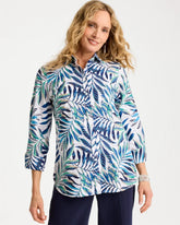 Chico's Online Passport Blue Palm No Iron Stretch Shirt