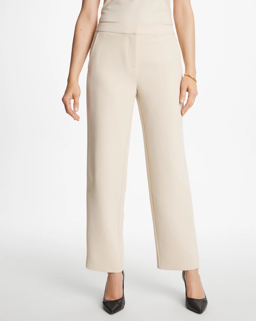 Chico's On Sale Pale Sand Textured Straight Tapered Ankle Pants