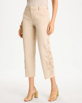 Chico's For Sale Pale Sand Relaxed Embroidered Fray Crop Pant
