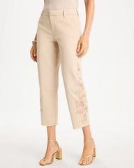Chico's For Sale Pale Sand Relaxed Embroidered Fray Crop Pant