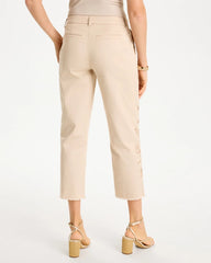 Chico's For Sale Pale Sand Relaxed Embroidered Fray Crop Pant