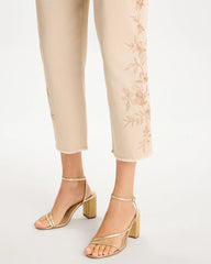 Chico's For Sale Pale Sand Relaxed Embroidered Fray Crop Pant