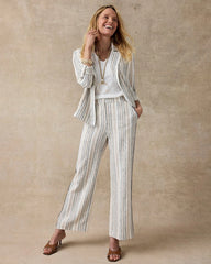 Chico's Outlet Neutral Striped Piped Linen Fly Front Pants