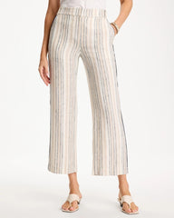 Chico's Outlet Neutral Striped Piped Linen Fly Front Pants