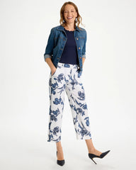 Chico's Online Passport Blue Piped Linen Fly Front Pants