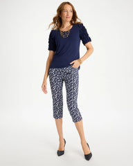 Chico's Discount Passport Blue Brigitte™ Slim Printed Pull-On Capri Pant