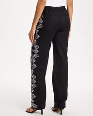 Chico's For Sale Black Embroidered Pull-On Wide-Leg Linen Pants