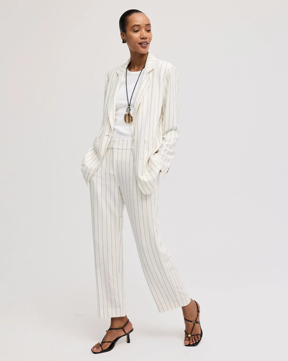 Chico's Online Ecru Striped Linen Wide-Leg Ankle Pants