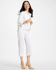 Chico's Outlet Alabaster Sandstone Striped Emme Sateen Straight Capri Pants