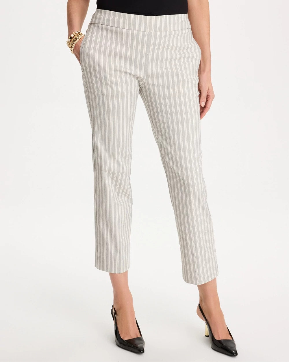 Chico's Discount Black Striped Straight Crop Pant