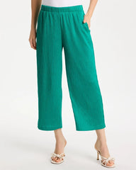 Chico's For Sale Topanga Green Petite Travelers™ Crinkle Textured Crop Pants