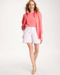 Chico's Online Calypso Coral Striped Rivet Denim Trouser Shorts