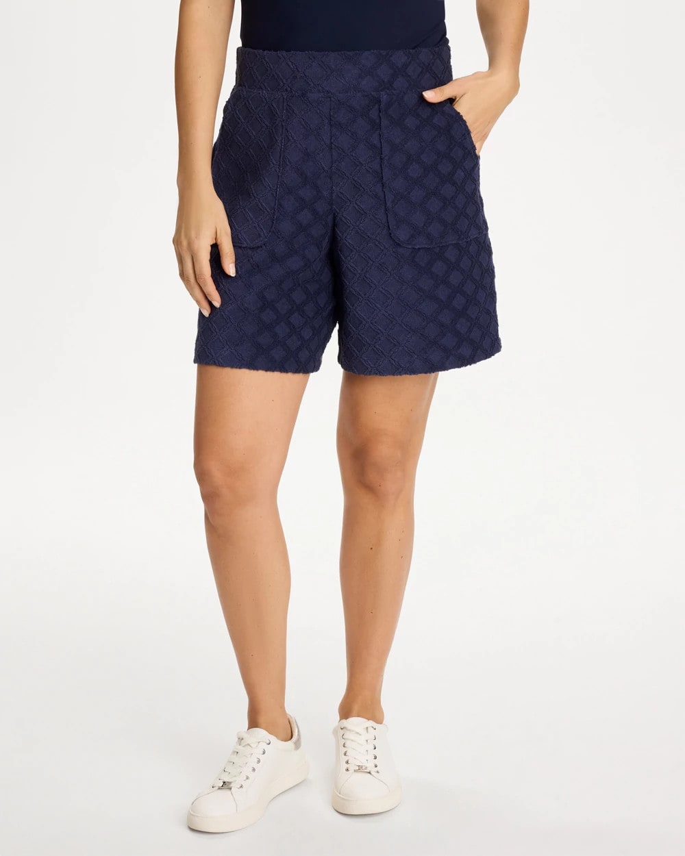 Chico's For Sale Passport Blue Zenergy® Terry Cloth Jacquard Shorts