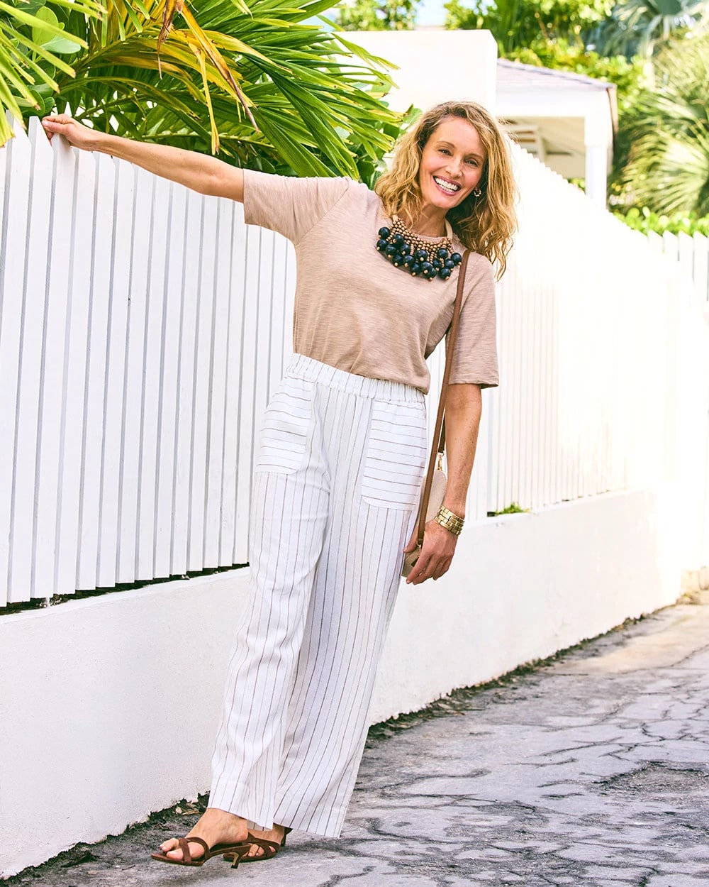 Chico's On Sale Natural Pinstriped Linen-Cotton Crop Pant