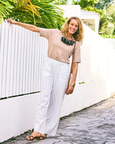 Chico's On Sale Natural Pinstriped Linen-Cotton Crop Pant