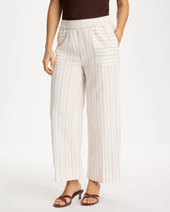 Chico's On Sale Natural Pinstriped Linen-Cotton Crop Pant