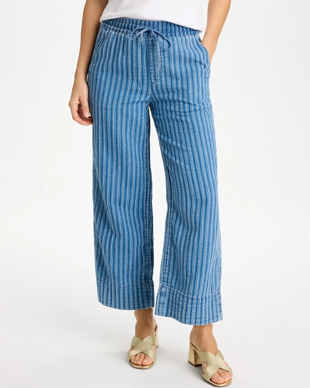 Chico's For Sale Blue Stripe Gauze Striped Wide Crop Jean