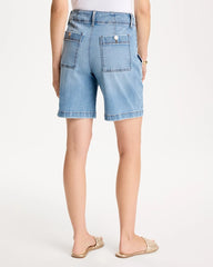 Chico's On Sale Blue Jay Indigo Pull-On Scallop Button Jean Shorts