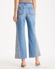 Chico's Discount Indigo Floral Geo Wide-Leg Drawstring Jeans