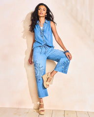 Chico's Online Caressa Indigo Embellished Ultra Lightweight Crop Jeans