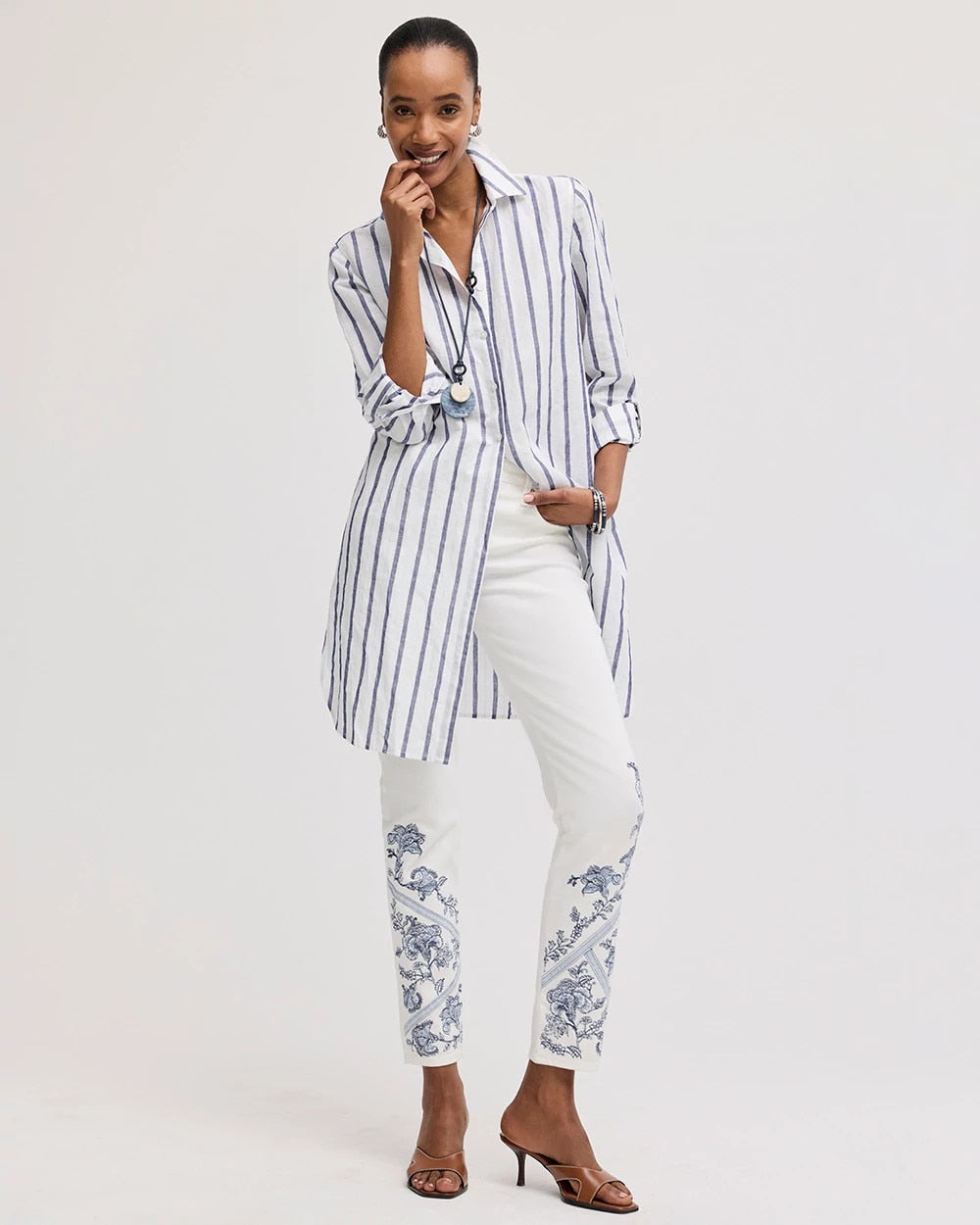 Chico's Outlet Alabaster Embroidered Girlfriend Slim Ankle Jeans