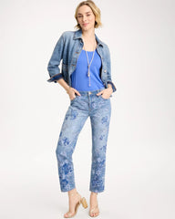 Chico's For Sale Underwater Indigo Embellished Girlfriend Crop Jean