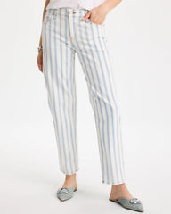 Chico's Discount Bungalow Indigo Stripe Striped Relaxed Boyfriend Jean