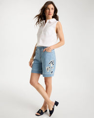 Chico's Sale Graciela Indigo Embellished Lightweight Jean Shorts