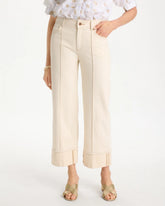 Chico's Discount Neutral Pintuck Cuffed Cropped Jeans