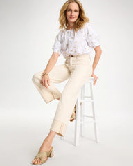 Chico's Discount Neutral Pintuck Cuffed Cropped Jeans